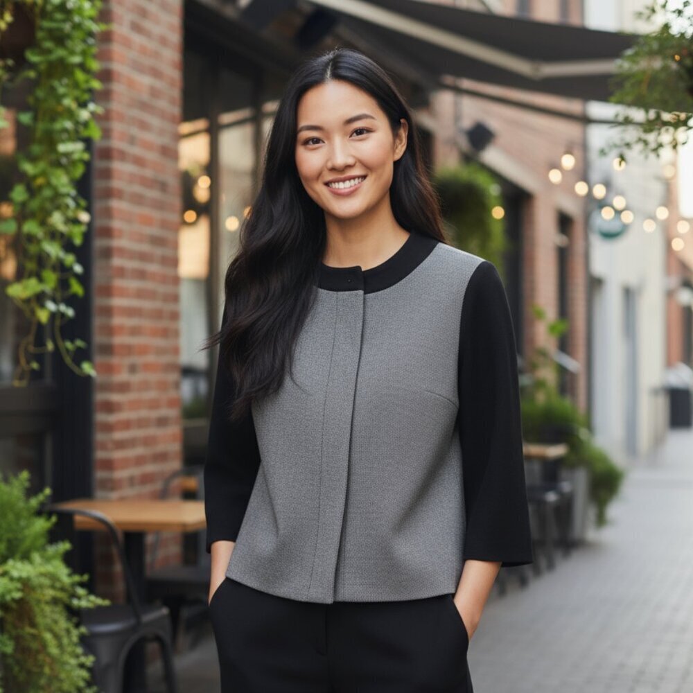 Doncaster Black and White Micro Dot Rayon Blend Jacket Size 6 Career Office